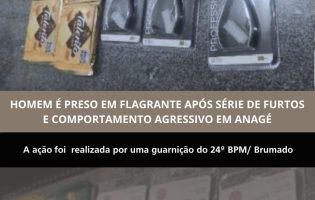 Homem é preso após série de furtos e comportamento agressivo no centro de Anagé