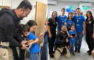 Após vencer a leucemia, menino de 5 anos recebe homenagem emocionante da Polícia Civil