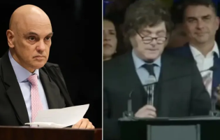 Milei chama Alexandre de Moraes de “lixo careca” durante convenção que oficializou Flávio Bolsonaro como candidato