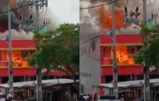 Incêndio de grandes proporções atinge supermercado em Feira de Santana neste domingo