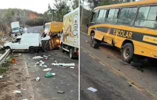 Acidente entre Fiorino e ônibus escolar é registrado na entrada do distrito de Tauape