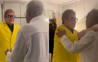 Gilberto Gil e Elton John se encontram nos bastidores do Rock in Rio e trocam elogios
